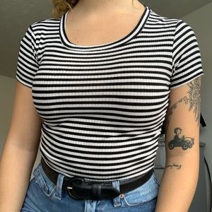 Black and white striped crop top